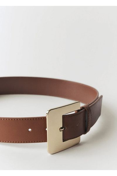 MANGO Woman Leather Belt with Big Buckle