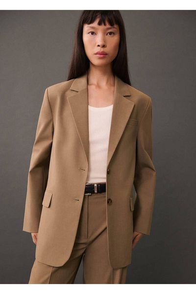 MANGO Woman Dvouřadá bunda rovného střihu
