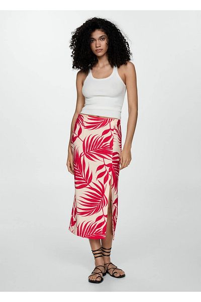 MANGO Woman Patterned Slit Skirt