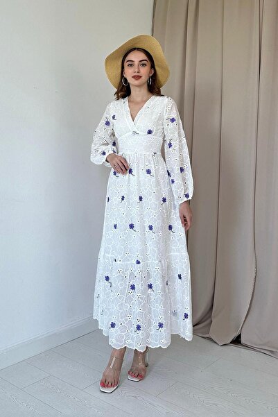 Elbee Fashion Woman فستان صدفي منقوش بالزهور باللون الأرجواني