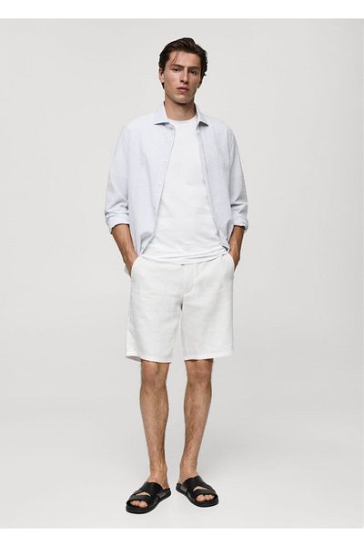MANGO Man Regular Fit Striped Seersucker Cotton Shirt