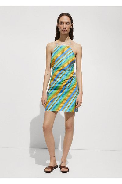 MANGO Woman Rochie cu decolteu cu model dungi