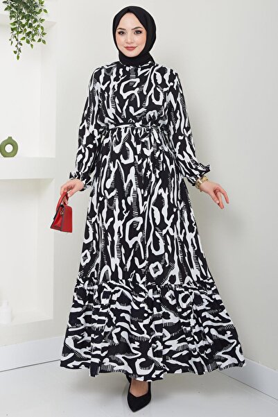 hafsamina Mery Yazlık Viskon Elbise Siyah HM2409