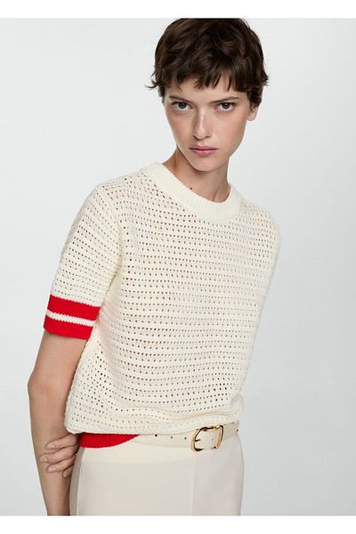 MANGO Woman Striped and Openwork Sweater