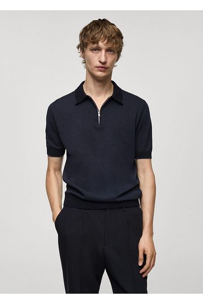 MANGO Man Baumwollgeflochtenes Polo mit Reißverschluss