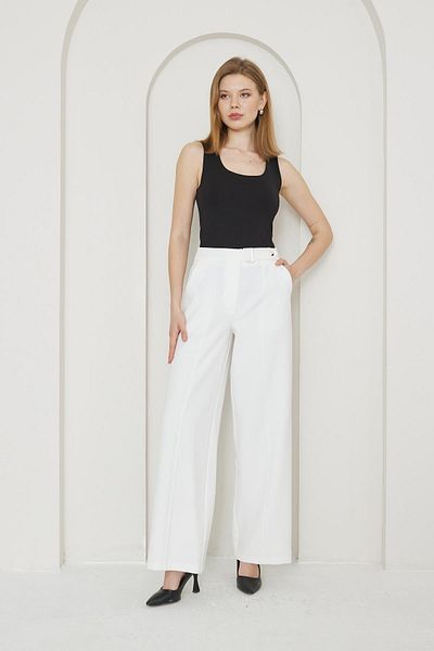 LOVELF Ecru Color - Wide Leg Trousers with Buckle Detail