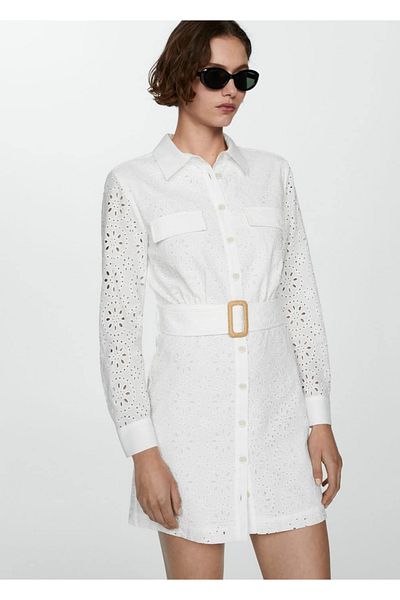 MANGO Woman Rochie cămașă cu broderie elvețiană