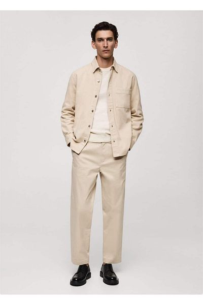 MANGO Man Regular Cut Pleated Cotton Pants