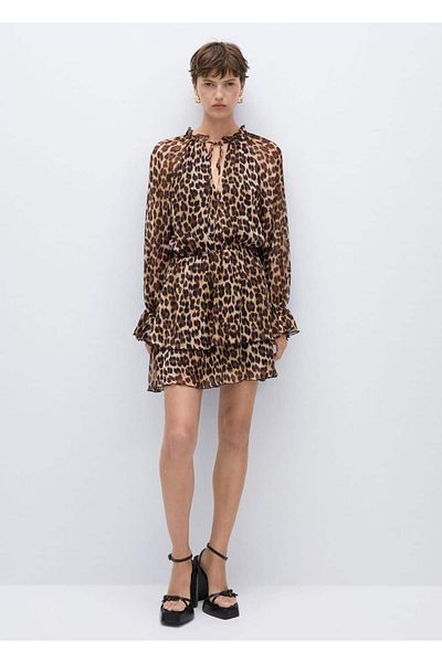 MANGO Woman Leopard Print A-line Dress - Stylish and Comfortable