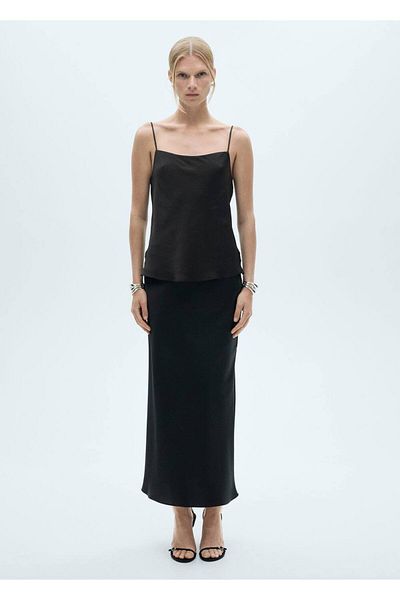 MANGO Woman Satinbluse mit dünnen Trägern
