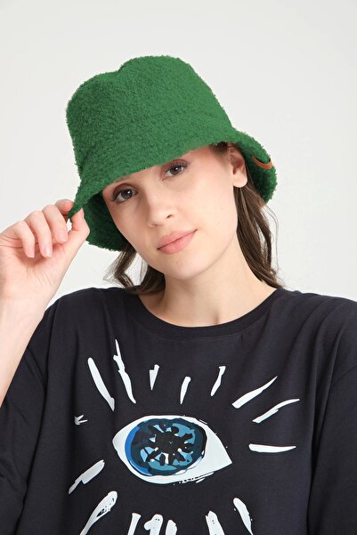 robanu Pălărie tip găleată de pluș |   Pălărie de pescar din pluș de culoare verde