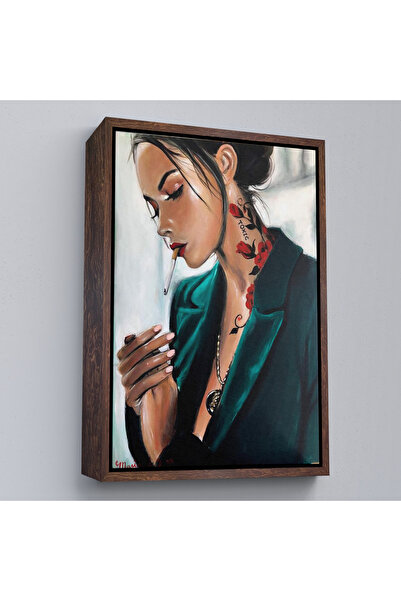 N NOXXO Wooden Framed Smoking Sexy Woman Painting-7921