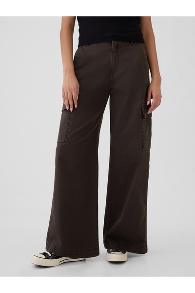 GAP Kadın Kahverengi Low Rise Baggy Kargo Khaki Pantolon