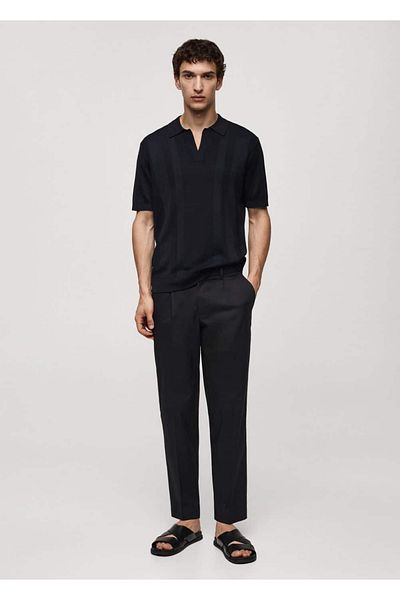 MANGO Man Geripptes Strick-Poloshirt