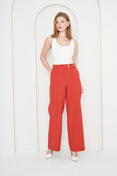 LOVELF Brick Colored Wide Leg Trousers with Buckle Detail