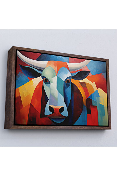 Oxyteez Pictură abstractă de taur cu cadru din lemn-7209