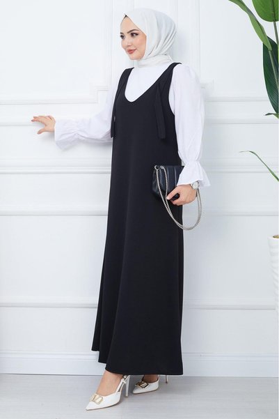 hafsamina Rochie Gilet Tricotat Nehir Negru HM2389