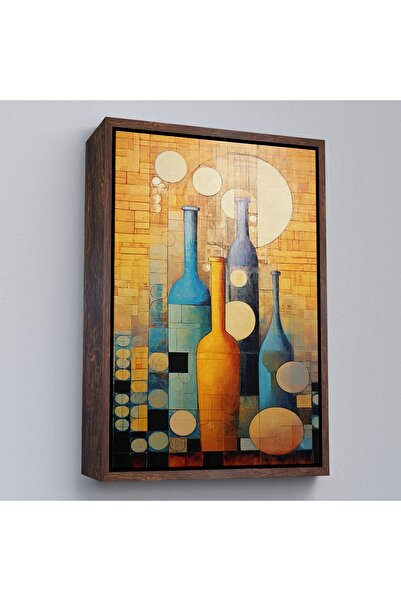 N NOXXO Abstract Wine Bottles Painting with Wooden Frame-7539