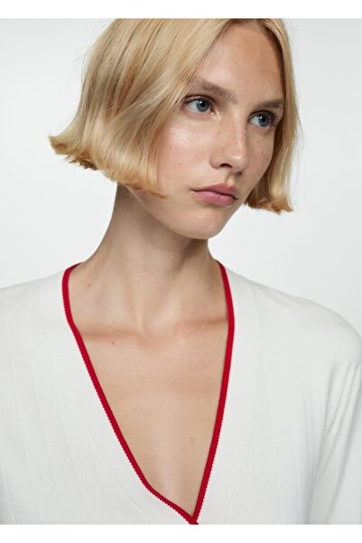 MANGO Woman Contrast Color Striped Cardigan