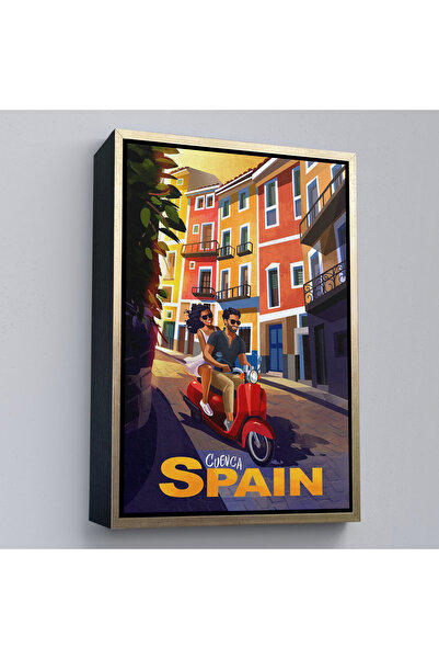 Home Painting Motor Lovers in Spain Cvenca Streets with Wooden Frame-7726
