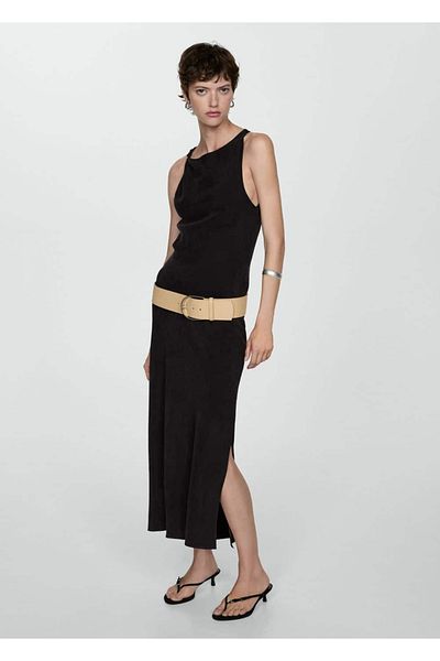 MANGO Woman Cupro Dress with Side Slits