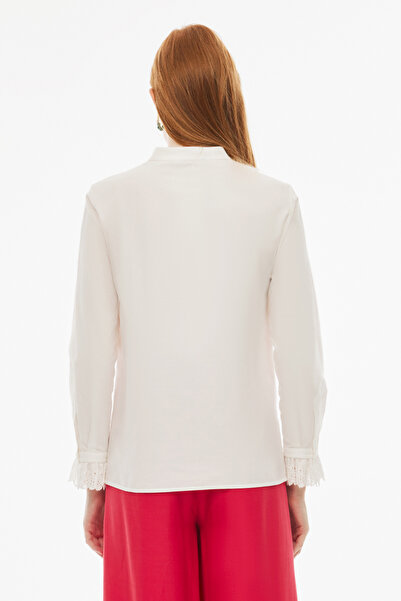 Perspective Ecru Color Felecias Regular Fit Women's Shirt - Fake Sleeves and Shirt Collar