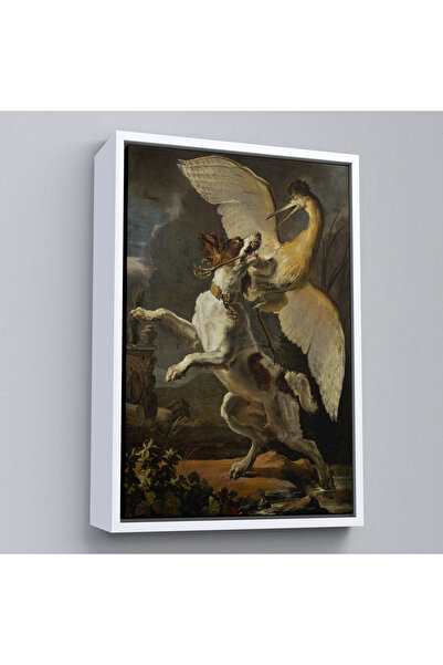 Oxyteez Дървена рамка Абрахам Хондиус - Куче, нападащо птица Картина - Кучешк...