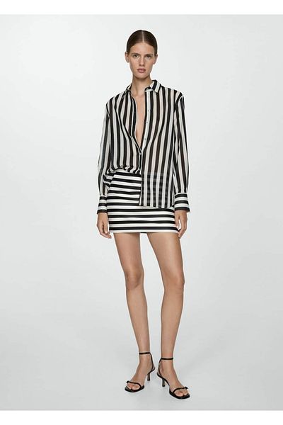 MANGO Woman Mini csíkos kötöttáru szoknya