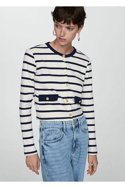 MANGO Woman Cardigan cu dungi cu nasturi