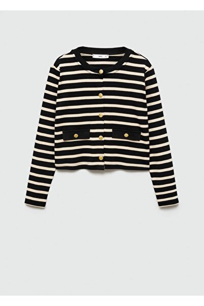 MANGO Woman Düğmeli çizgili hırka