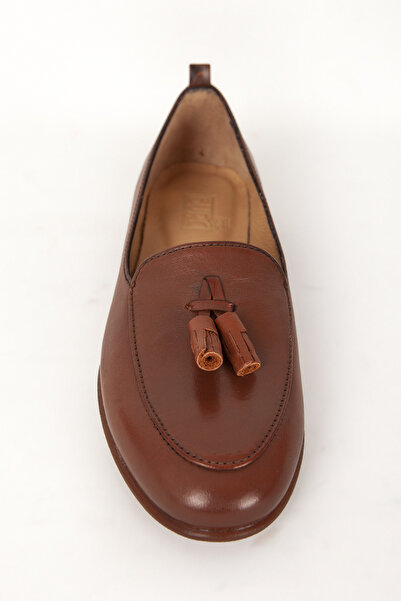 Dericlub Kadın Yuvarlak Burun Düz Taban Babet Gerçek Deri Br 04010 Taba