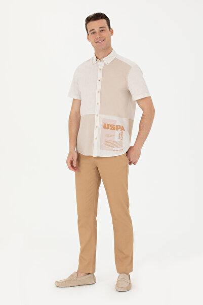 U.S. Polo Assn. Ανδρικό πέτρινο κοντομάνικο πουκάμισο 50263754-VR049