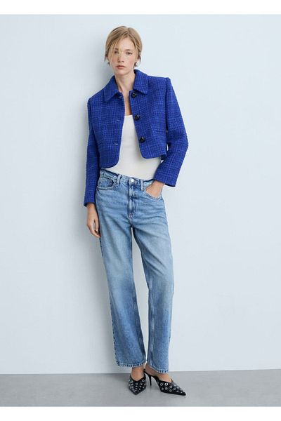 MANGO Woman Jachetă din tweed cu nasturi