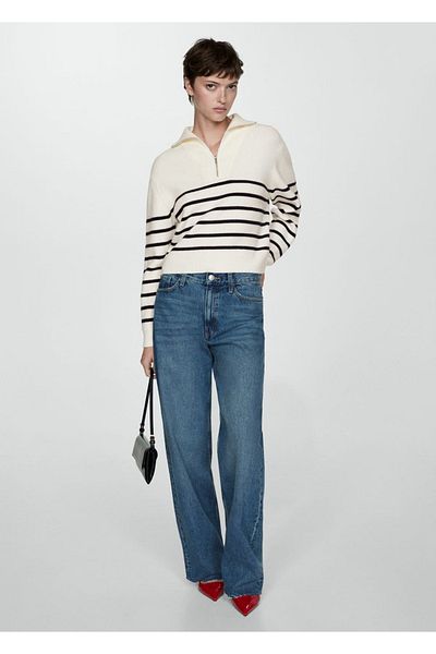 MANGO Woman Zippered Striped Sweater