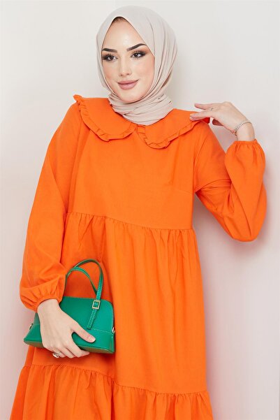 hafsamina Πορτοκαλί φόρεμα Hijab γιακά μωρού
