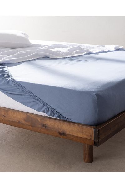 Madame Coco Cearşaf de pat dublu din bumbac, albastru închis, pieptănat elastic