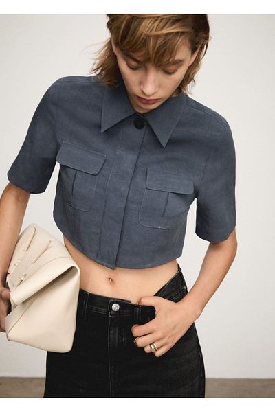 MANGO Woman Lyocell-Crop-Shirt