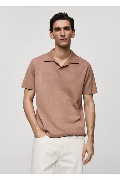 MANGO Man Tricou polo din bumbac texturat