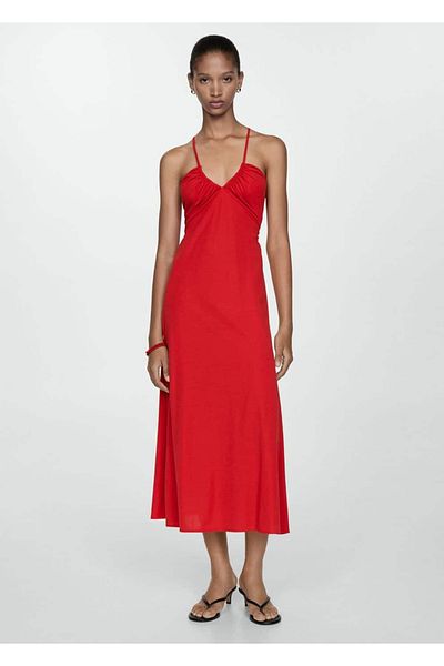 MANGO Woman Gerafftes Midi-Kleid