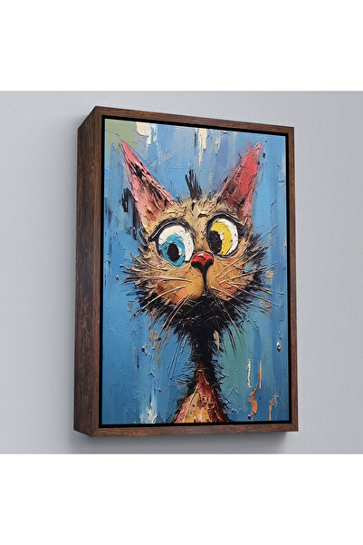 Oxyteez Pictură drăguță de pisică cu cadru din lemn-7852