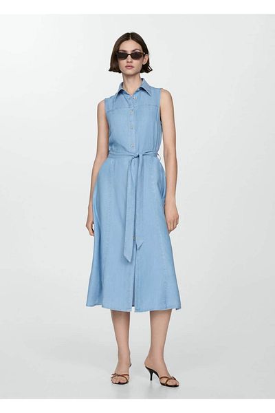 MANGO Woman Tie Detailed Lyocell Shirt Dress