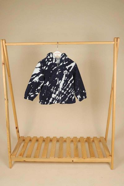 NANİCA 01-05 Years Baby Boy Navy Blue Color Hooded Plush Cardigan