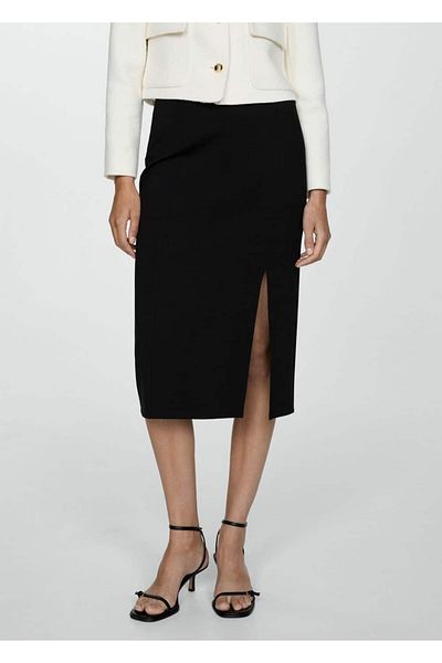 MANGO Woman Roman Woven Slit Pencil Skirt