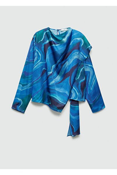 MANGO Woman Drape Yakalı Desenli Saten Bluz
