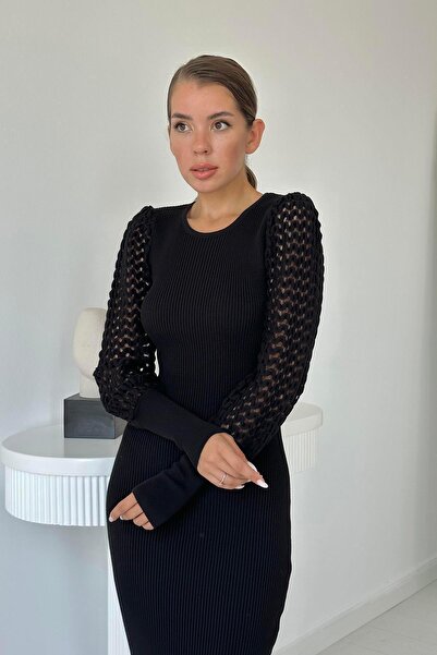 Elbee Fashion Woman Kolları Örgülü Triko Elbise