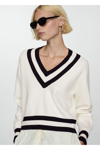 MANGO Woman Contrast V-Neck Sweater