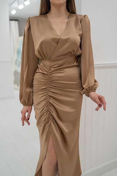 Elbee Fashion Woman V-Neck Satin Dress