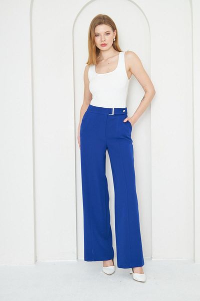 LOVELF Saks Blue Wide Leg Trousers - Buckle Detailed