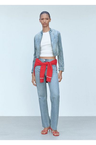 MANGO Woman Palton din denim cu fermoar