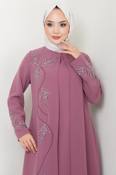 hafsamina Φόρεμα μητέρας με φύλλα πέτρας σε μεγάλο μέγεθος Dusty Rose HM2350